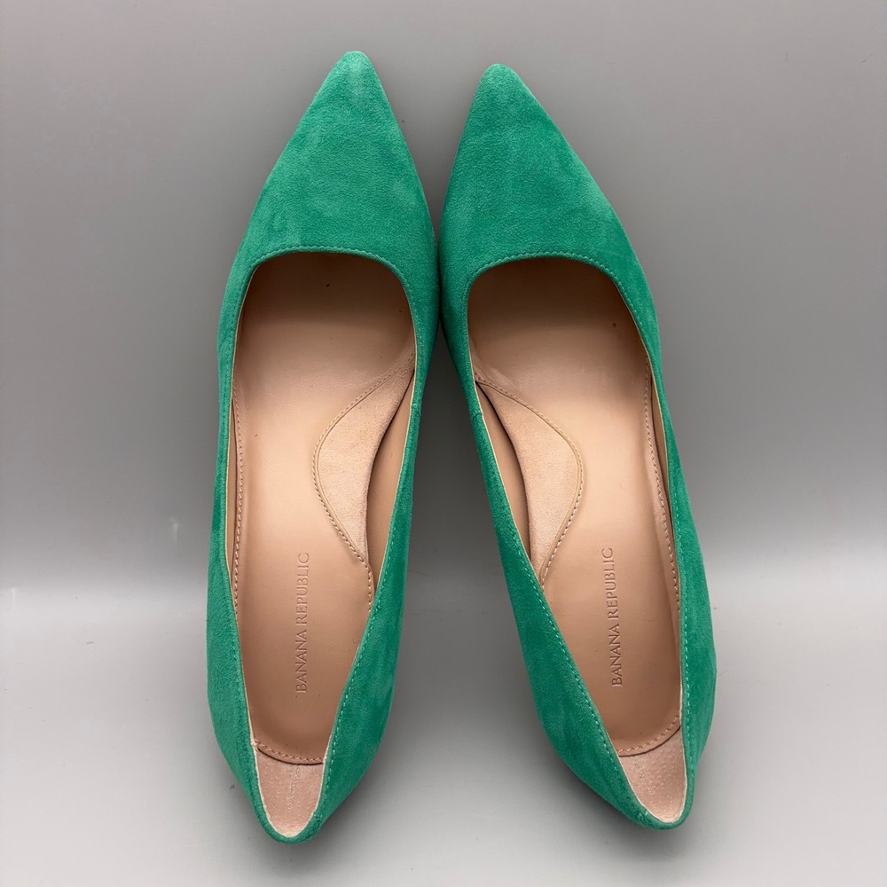 Banana Republic Pumps Womens 7 Green Suede Pointed Toe Stiletto Classic - Picture 10 of 12